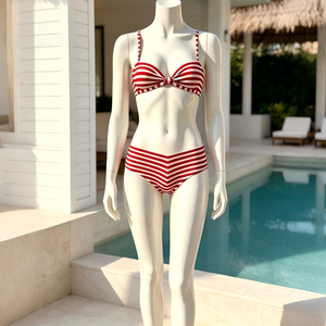 Traje de <span class=keywords><strong>Baño</strong></span> Retro de <span class=keywords><strong>Dos</strong></span> Piezas con Rayas Rojas y Blancas, Tirantes Finos y Push-Up, para Playa, Piscina o Vacaciones - Product Image 2