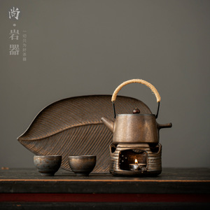 Creative Banana Leaf Tea Tray Ceramic <b>Mini</b> Tea <b>Table</b> Kung Fu Tea Set Chinese Retro Gilded Teapot Tray - Product Image 4
