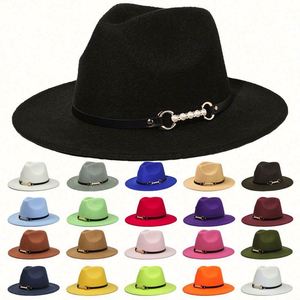 Chapeau Fedora Classique en Feutre de Haute Qualité à Large Bord, Personnalisé avec Boucle de Ceinture Couleur Unie, Style Western Cowboy/Cowgirl, Vente en Gros - Product Image 1