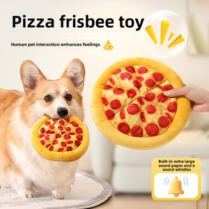 Juguete de dentición para mascotas de peluche duradero y respetuoso con el medio ambiente, lindo juguete interactivo con sonido para masticar para gatos y perros, pizza divertida, llamada BB - Product Image 6