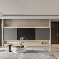 Meuble TV en marbre sans poignée, minimaliste, gris, pour bureau à domicile, en chêne rustique, style Art Déco, en acacia