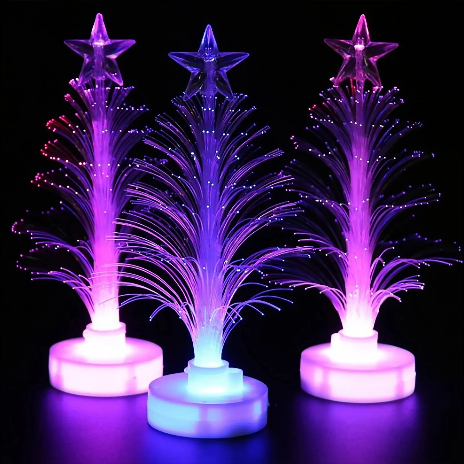 Christmas Tree Netting LED Flash Fiber Optic Lamp USB Power Color Decoration Night Light With Star Top For Christmas Gifts