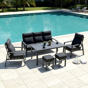Leisure Exterior Garden Metal <b>Corner</b> Set Outdoor High Back With Cushion Patio Furniture With Ottomans - Product Image 1