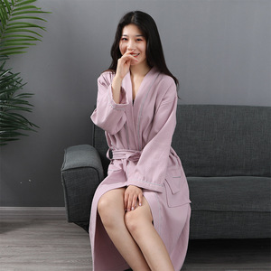 Peignoir en coton confortable en gros, printemps été, gaufré, pour la maison, couple, salon de beauté, robe de matin, mariage, génération, cheveux - Product Image 4