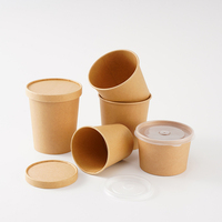 Vente en gros de bols en papier kraft jetables de qualité alimentaire de 8 oz à paroi simple, bol à salade à emporter avec couvercle, haute qualité