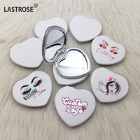 Miroir de Maquillage Compact Pliant Double Face en Cuir PU, Format Mini, Portable, de Voyage, Cadeau, en Forme de Cœur, pour Marque Privée