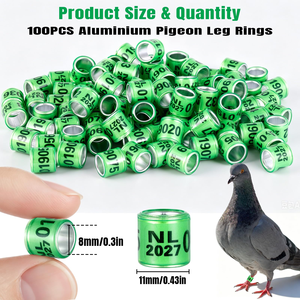 Bagues de patte pour pigeons 2026, nom du pays, diamètre intérieur 8 mm, en aluminium, pour perroquets, cailles, entraînement et identification des oiseaux, 100 pièces/paquet - Product Image 5