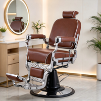 Fauteuil de coiffure classique vieilli avec base chromée, fauteuil de toilettage inclinable professionnel pour spa.