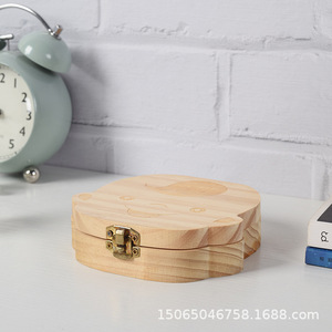 Caja de recuerdo para dientes de leche, diseño de dibujos animados grabado en madera para niños y niñas, almacenamiento de recuerdos - Product Image 5