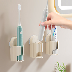 Soporte para cepillos de dientes eléctricos, soporte de pared con ventosa, estante de almacenamiento de triple ranura para pasta de dientes y cepillos de dientes para baño - Product Image 1