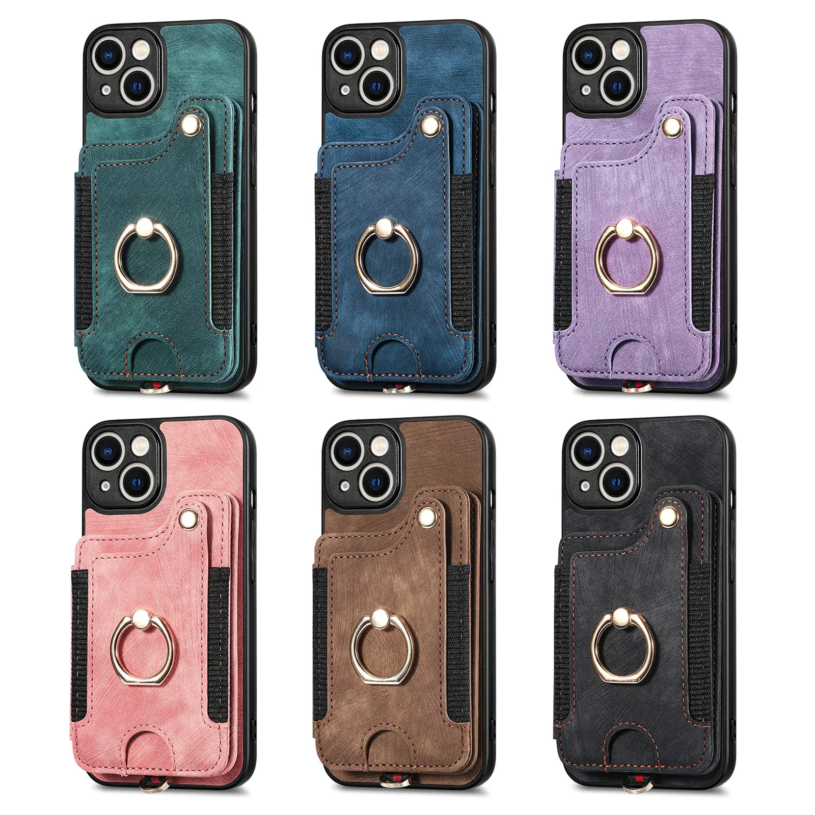 Casing Kulit Ponsel, untuk iPhone 14/13/12, RFID, Cincin Sikat Anti-maling, Gesper Lanyard, Tas Kartu Multifungsi, Casing Ponsel Apple