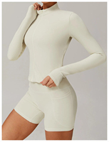 Ensemble 2 pièces pour femme : Veste de sport à manches longues zippée et Legging de course/yoga couleur nude, séchage rapide, écologique et respirant