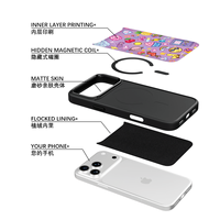Coque de téléphone AG Feeling Black Edge avec motif puzzle violet doré pour iPhone 17, 17 Pro Max, 16 Pro, 15, 15 Pro Max, 15 Pro, 14 Pro Max – Coque magnétique