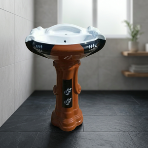 Lavabo de Pedestal Cuadrado Moderno y de Lujo con Lavabo de Cerámica para Baño, Sótano o Centro Comercial - Product Image 1