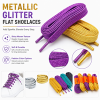 Lacets plats métalliques scintillants or et argent brillants pour baskets, vente en gros personnalisée Mingjia