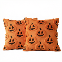Housse de coussin Halloween, motif citrouille orange et fantôme, carrée, en polyester