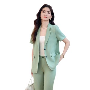 Women's Short Sleeve Suit <b>Set</b> Summer <b>Office</b> Lady Anti-Wrinkle Professional Workwear Black Jacket Pants <b>Set</b> - Product Image 5