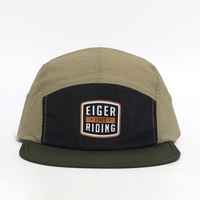 Nouveau design, vente en gros, casquettes de camping à 5 panneaux en nylon léger à séchage rapide, avec logo en patch de caoutchouc personnalisé et visière plate, pour activités de plein air, cyclisme et randonnée