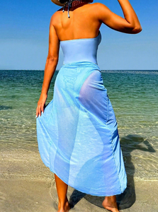 2026 Neues Cross-Border Einfarbiges 2-Teiliges Set Mesh-Neckholder-Bikini Damen-Badeanzug mit Cut-Out-Design Langlebig XL - Product Image 3