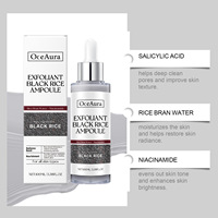 OceAura Ampoule Nettoyante Liquide Éclaircissante et Nourrissante au Riz Noir, Sérum Adoucissant pour le Visage, Flacon Estampillé Or