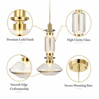 Lampe suspendue verticale en verre nervuré à double couche, en fer doré, style rétro industriel, pour bar, chambre à coucher, café, éclairage décoratif d'intérieur