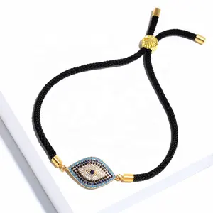 Turkish jewelry lucky diamond eye bracelet adjustable cotton string rope bracelets bulk wholesale