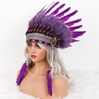 Serre-tête ajustable en plumes naturelles, fait main, style indien, accessoire de costume pour fête à thème et scène