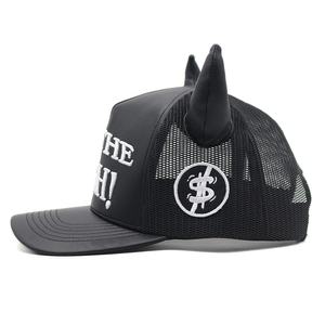 Casquette <span class=keywords><strong>de</strong></span> camionneur diable pas cher avec deux cornes Logo brodé personnalisé cuir PU Gorras hommes femmes - Product Image 2