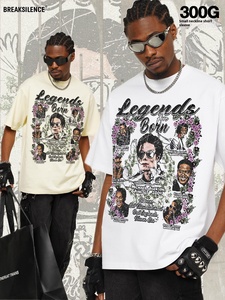 Michael <span class=keywords><strong>Jackson</strong></span> hợp thời trang thương hiệu 300 gram của nam giới tinh khiết cotton ngắn tay T-Shirt 100% cotton Mỹ tiêm trực tiếp in - Product Image 6