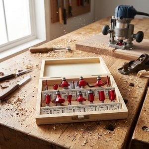 Ensemble de 15 fraises à bois en carbure de tungstène non revêtues Apextech, idéal pour les débutants, 1/4'' - Kit de démarrage tout-en-un pour le travail du bois - Product Image 2