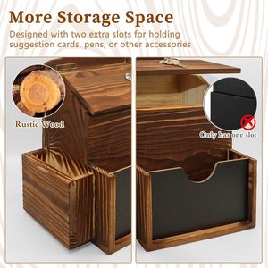 Boîte de dons en bois avec fente et serrure, boîte à suggestions en bois avec 50 cartes de suggestion, urnes de vote avec tableau noir - Product Image 5