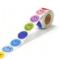 Rouleau d'autocollants visage souriant colorés, étiquettes autocollantes en papier couché multicolore, imprimées en offset, personnalisables, pour récompenses d'enfants et fêtes