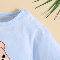 Romper Bayi Summer Infant Ramah Lingkungan Bahan Katun 100% Bernapas Motif Beruang Kecil Lengan Pendek Biru Untuk Anak Laki-Laki dan Perempuan Kancing Tekan