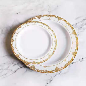Assiette à dîner occidentale PS en plastique dur rond en dentelle d'or blanc de 7.5 "10.25" avec assiette à rebord d'or assiette à dîner - Product Image 3