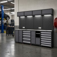 Station de travail modulaire en acier avec armoire à outils, plan de travail en acier inoxydable, éclairage LED, prises électriques, OEM/ODM/OBM, taille personnalisable, antirouille