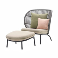 Juego de Muebles de Jardín Nórdicos, 5 Piezas, Sofá de Exterior, Resistente al Agua, Estructura de Aluminio, Mimbre Tejido