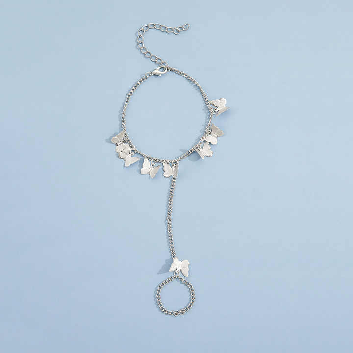 Yienate Punk Argento Un Pezzo Anello Catena Catena Slave Bracciale Aperto Anello Catena Indice Anello Mano Gioielli Per Uomo E Donna