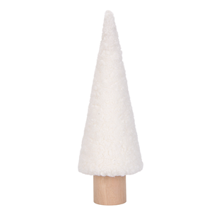 Mini White Boucle Sherpa Small <b>Christmas</b> <b>Tree</b> Curly Plush Texture Wooden <b>Base</b> Scandi Bookshelf Decoration - Product Image 3