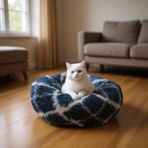 Set di Tre Pezzi in Velluto Blu Scuro a Forma di Nido per Animali Domestici, per Letti per Animali - Product Image 3