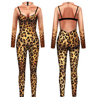 Combinaison de performance européenne-américaine pour hommes et femmes Nouveau Cross-Border Slim Fit Design Imprimé léopard Tight TV Movie Costumes