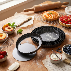 <span class=keywords><strong>Moule</strong></span> à tarte de 4 pouces à 12.5 pouces avec fond amovible, <span class=keywords><strong>moule</strong></span> à quiche à cannelures en acier au carbone antiadhésif - Product Image 1