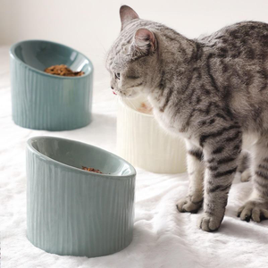 Gamelle personnalisable en céramique pour animaux de compagnie, mangeoire en <span class=keywords><strong>porcelaine</strong></span> en forme de cœur pour <span class=keywords><strong>chien</strong></span>, gamelle surélevée à bouche oblique, texture rayée - Product Image 5