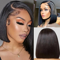 Perruques Lace Front HD 12A avec raie latérale, style bob droit, densité 200%, cheveux vietnamiens, 10/12 pouces
