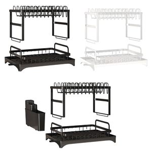Égouttoir à vaisselle métallique à 2 niveaux détachable avec support rotatif pour évier, idéal pour organiser et sécher les assiettes et bols - Product Image 2