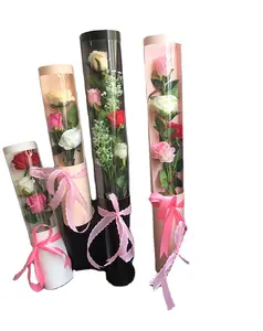 휴대용 장미 양동이 꽃 상자 투명 튜브 꽃 꽃 포장