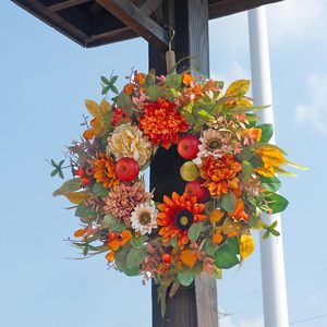 Corona de Girasoles Otoñales, Flores de Seda y Plástico Hechas a Mano, Decoración para Puerta para el Festival de la Cosecha - Product Image 2