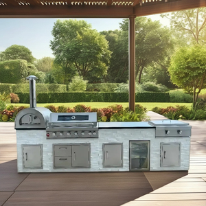 Isla de barbacoa con marco personalizado con cara de piedra estética muy apreciada, cocina al aire libre de moda para asar y cenar al aire libre - Product Image 1