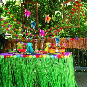 Gonna da Tavolo Verde Luau 9 Piedi X29 con Motivo Hibiscus per Feste Hawaiane, Accessori per Feste Luau SD761 - Product Image 2