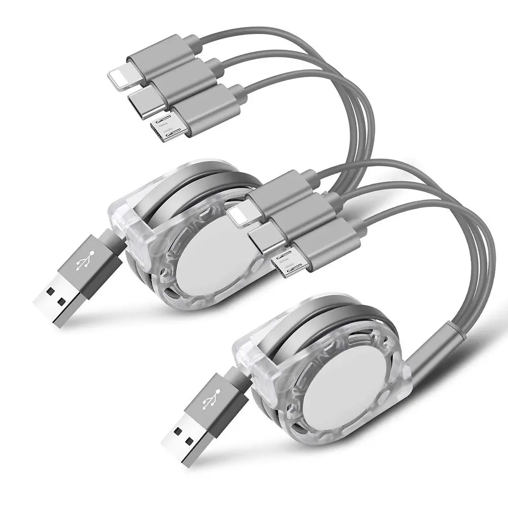 1M Multi-Ladekabel 3 IN 1 Einziehbares USB-Ladekabel mit IP Typ C Micro USB 3A Für iPhone iPad Mini Pro Air Tablets