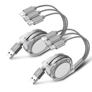 Câble rétractable USB 3-en-1 pour recharge multiple 1M, chargeur avec étui de Type C, Micro USB 3A, pour iphone et iPad Mini Pro Air et tablettes